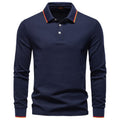 Long Sleeve Polo Shirt with Stripe Collar
