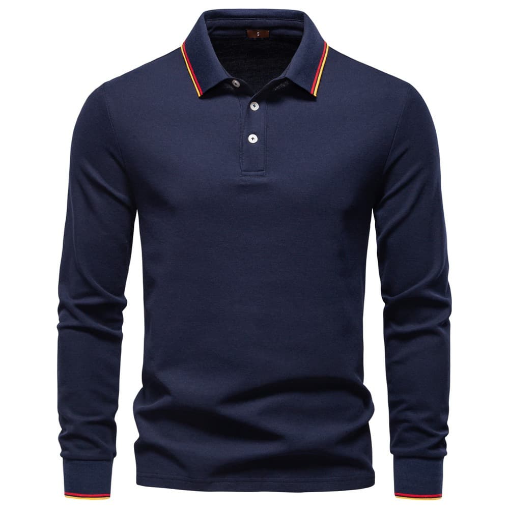 Long Sleeve Polo Shirt with Stripe Collar