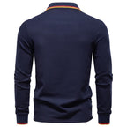Long Sleeve Polo Shirt with Stripe Collar
