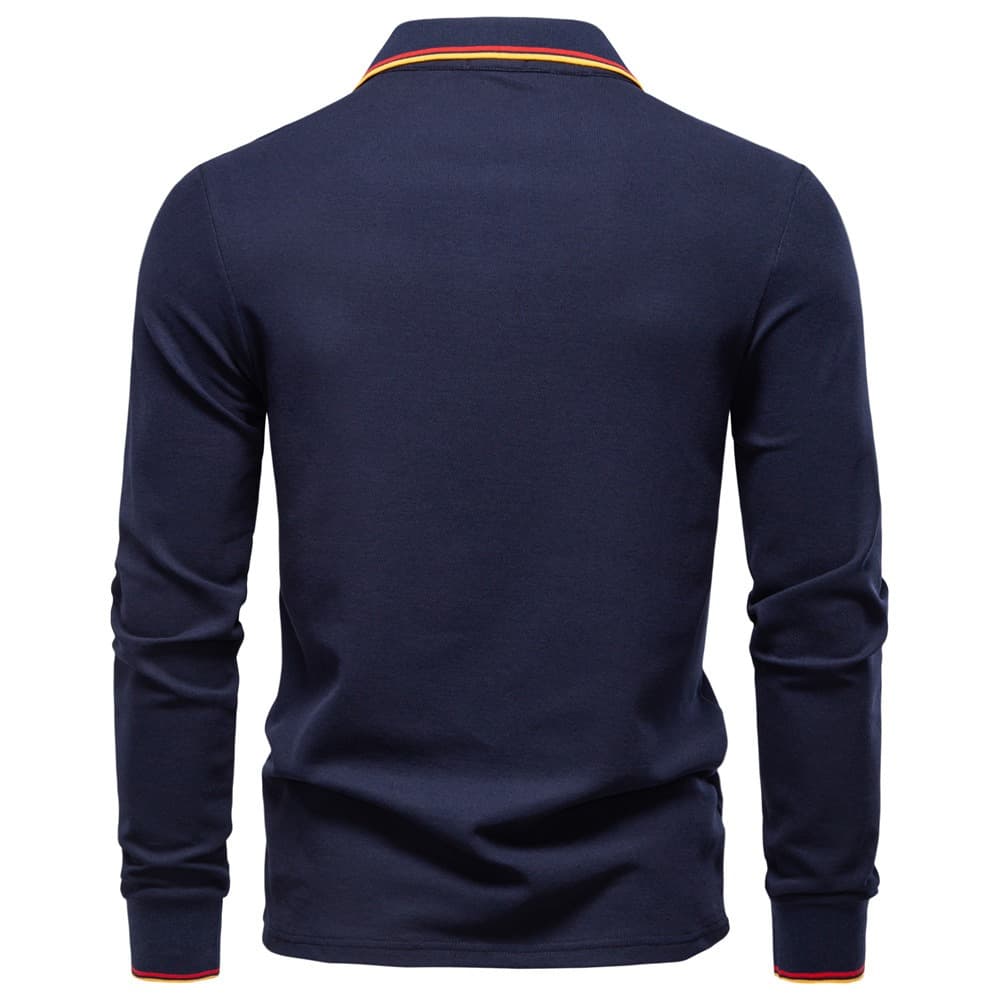 Long Sleeve Polo Shirt with Stripe Collar