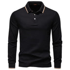 Long Sleeve Polo Shirt with Stripe Collar