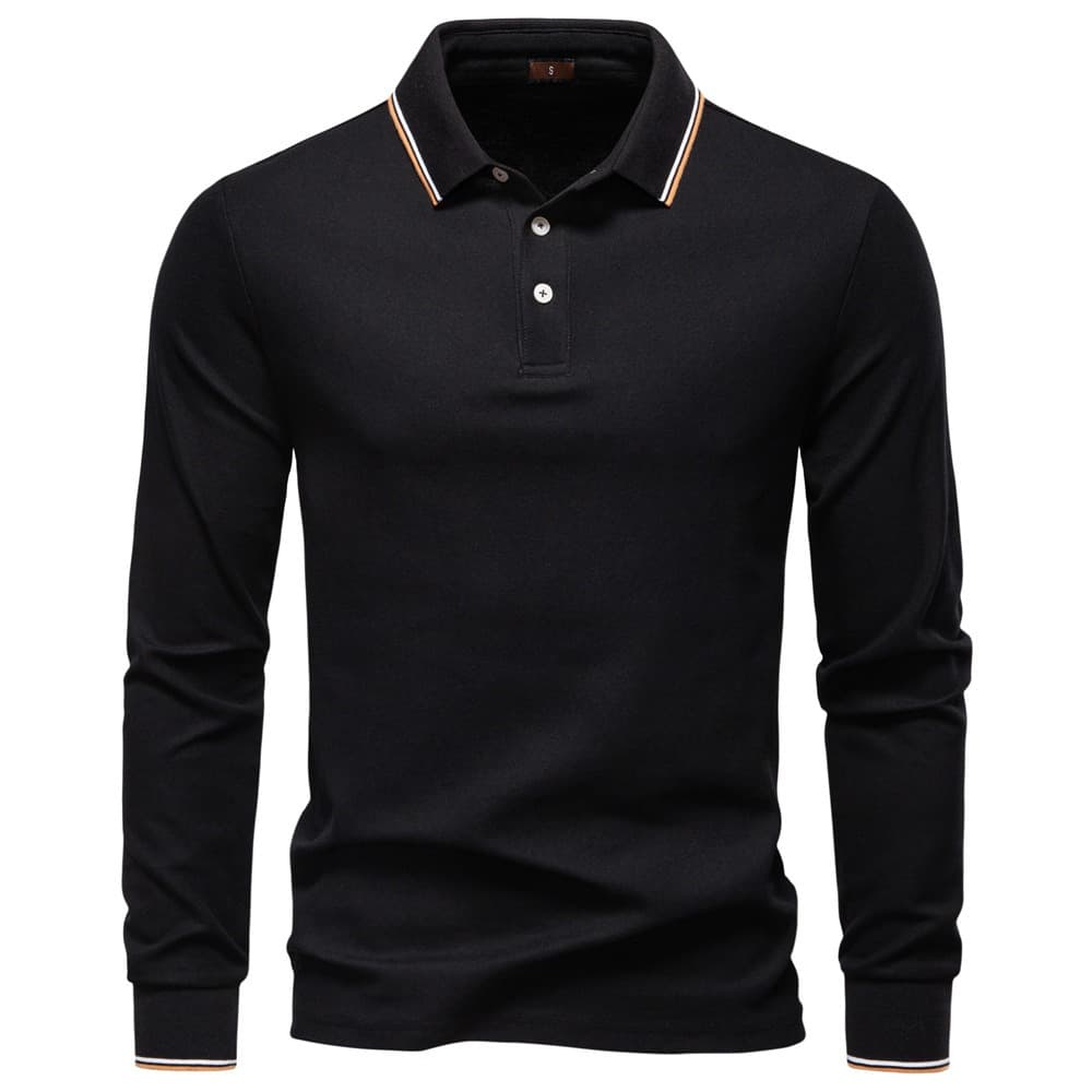 Long Sleeve Polo Shirt with Stripe Collar