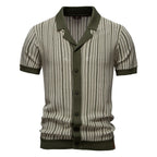 Men’s Striped Knit Button Polo Shirt