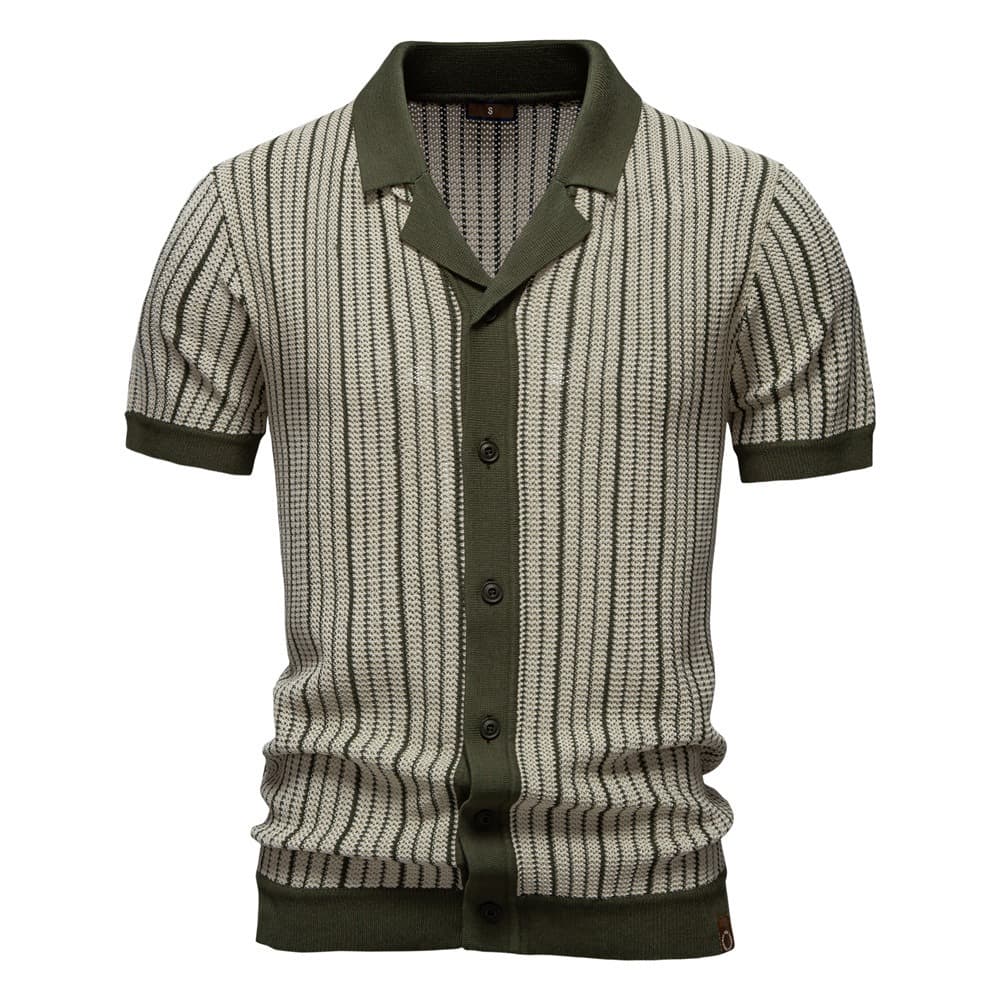 Men’s Striped Knit Button Polo Shirt