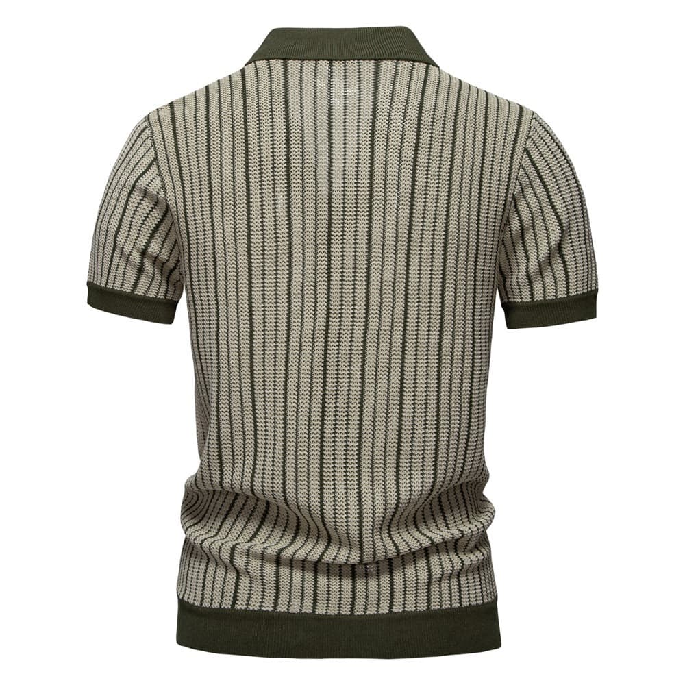 Men’s Striped Knit Button Polo Shirt