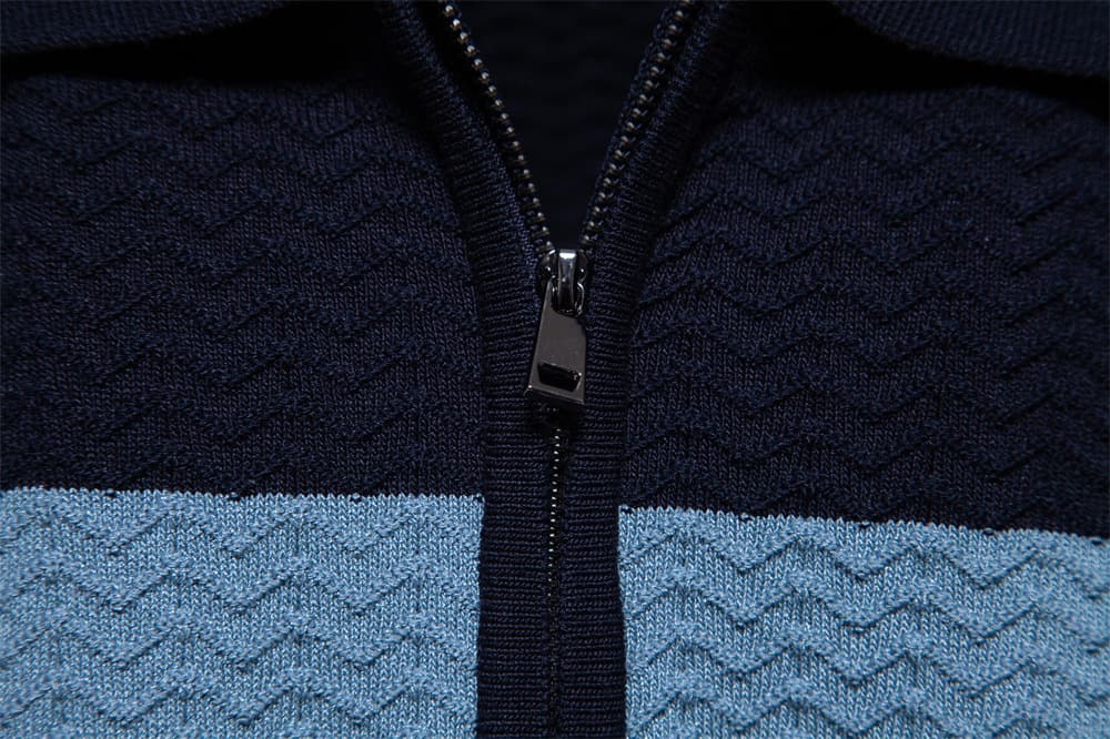 Men’s Textured Striped Zip Polo Shirt