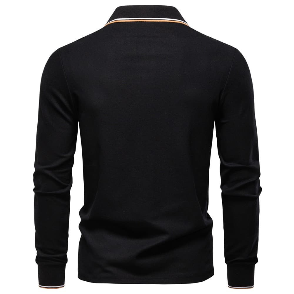 Long Sleeve Polo Shirt with Stripe Collar