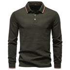 Long Sleeve Polo Shirt with Stripe Collar