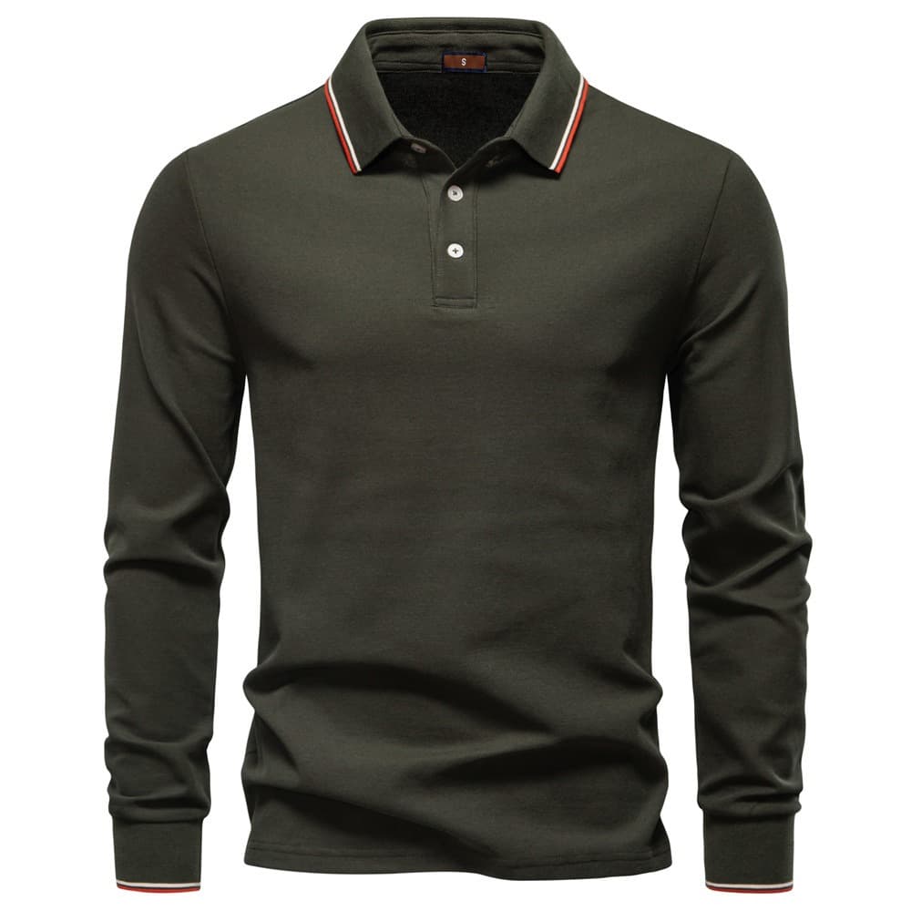 Long Sleeve Polo Shirt with Stripe Collar