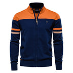 Classic Colorblock Zip-Up Knit Cardigan
