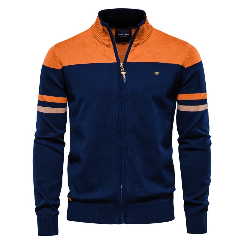 Classic Colorblock Zip-Up Knit Cardigan