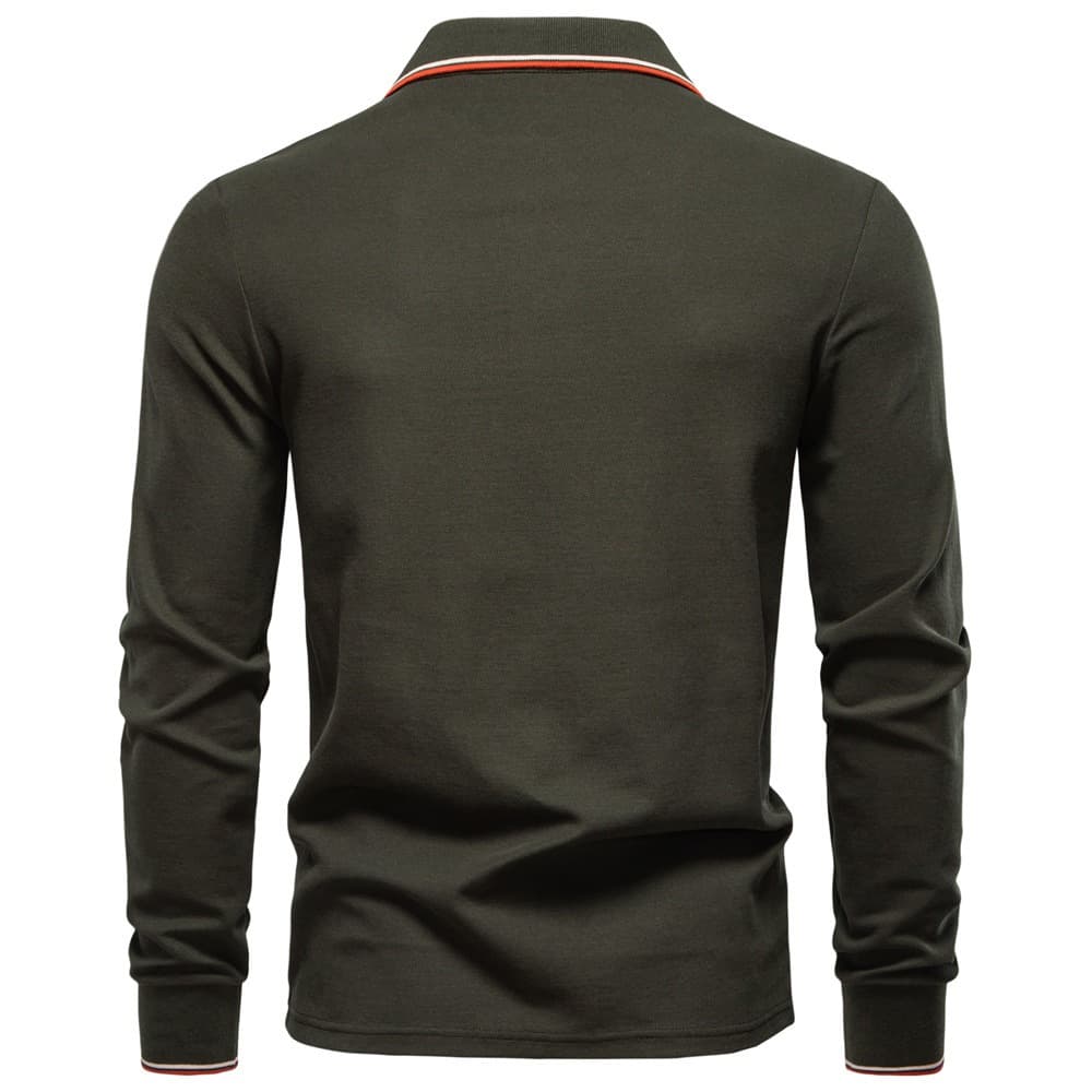 Long Sleeve Polo Shirt with Stripe Collar