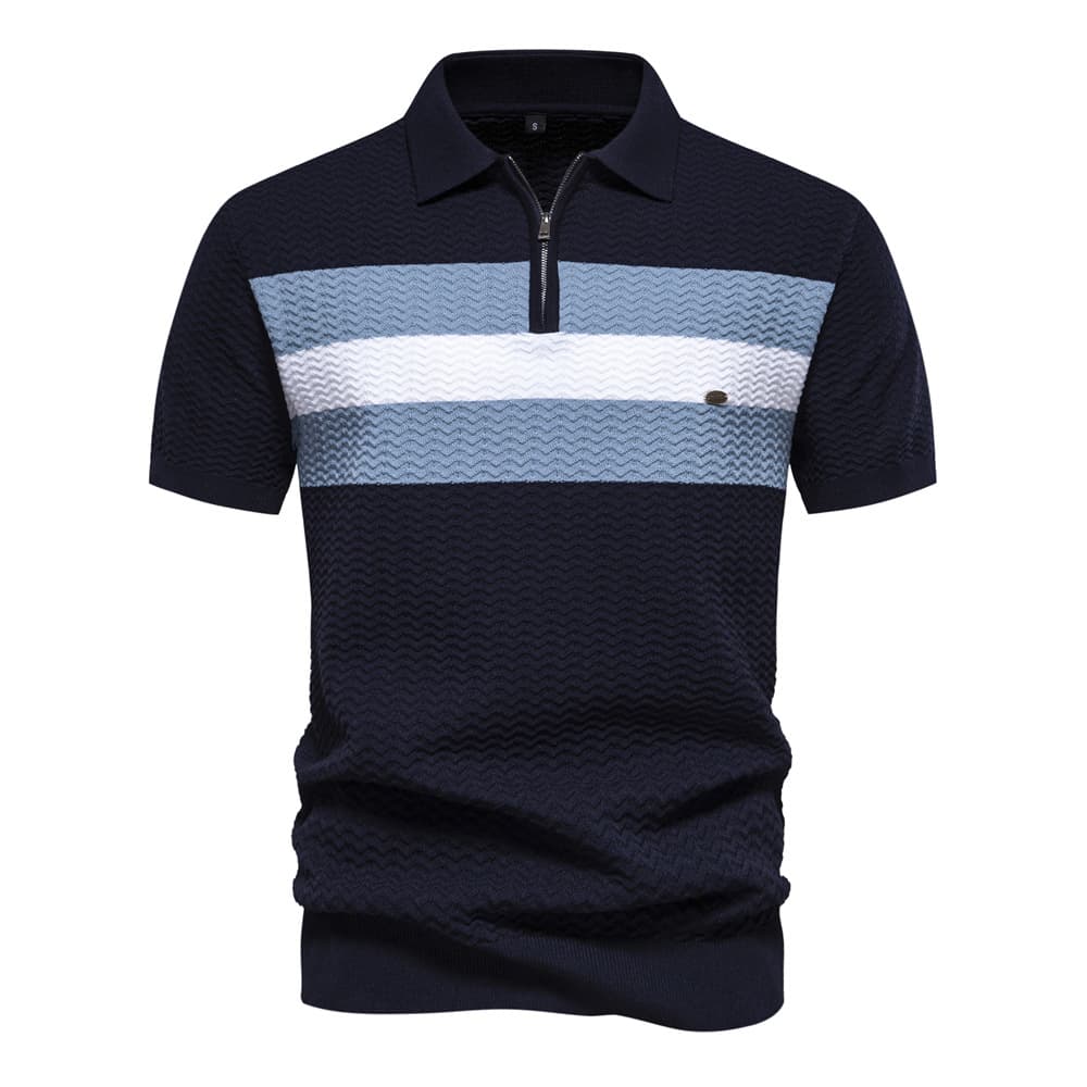 Men’s Textured Striped Zip Polo Shirt