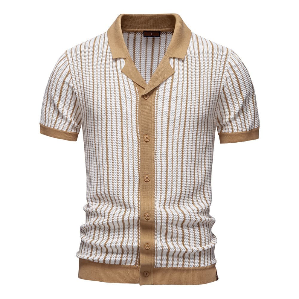 Men’s Striped Knit Button Polo Shirt