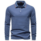 Long Sleeve Polo Shirt with Stripe Collar