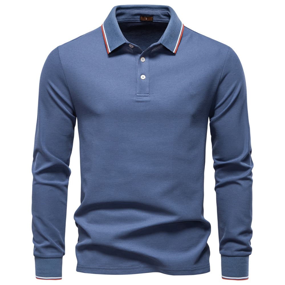 Long Sleeve Polo Shirt with Stripe Collar