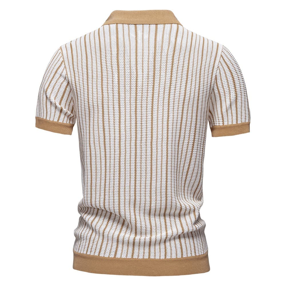Men’s Striped Knit Button Polo Shirt