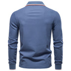 Long Sleeve Polo Shirt with Stripe Collar