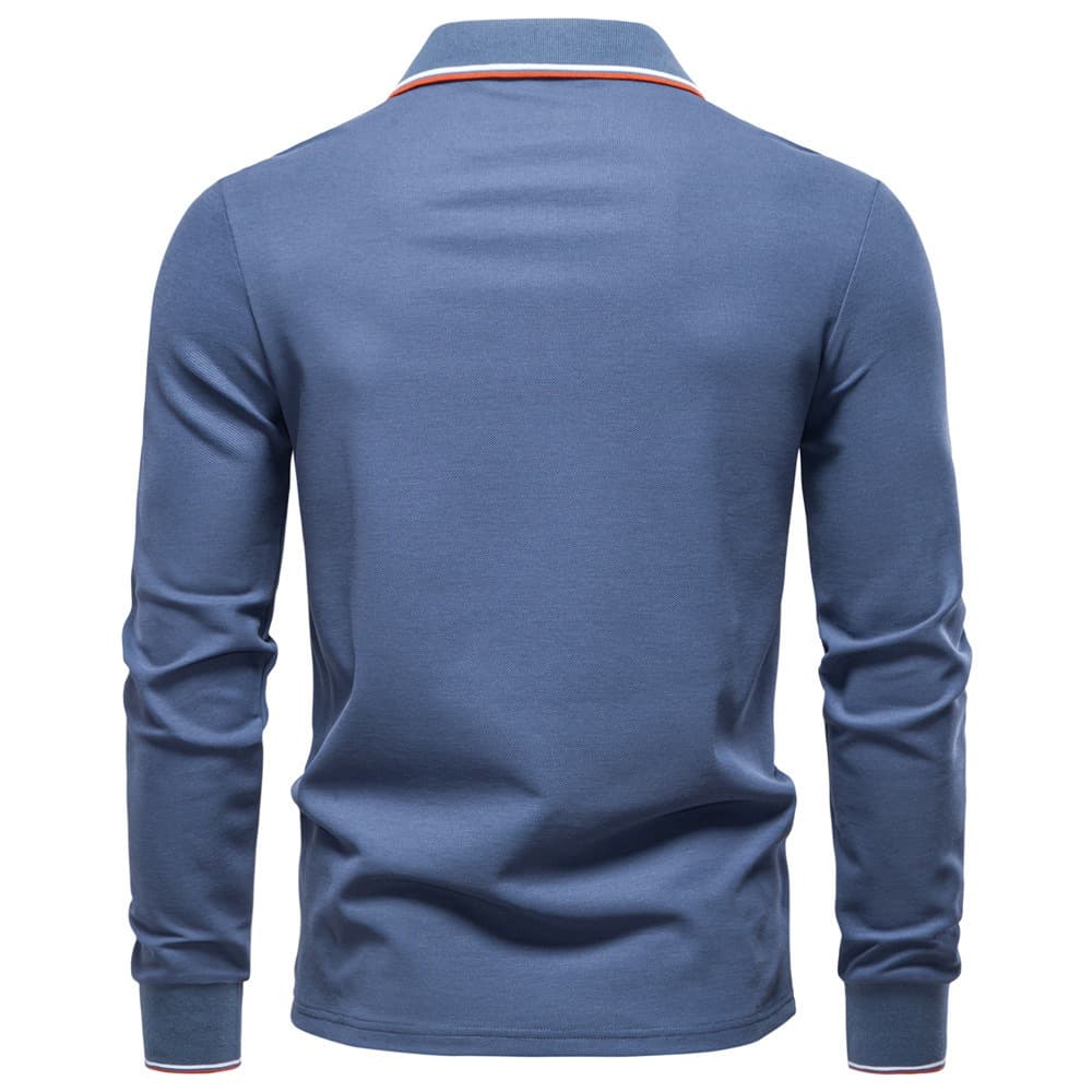 Long Sleeve Polo Shirt with Stripe Collar