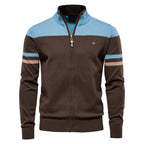 Classic Colorblock Zip-Up Knit Cardigan