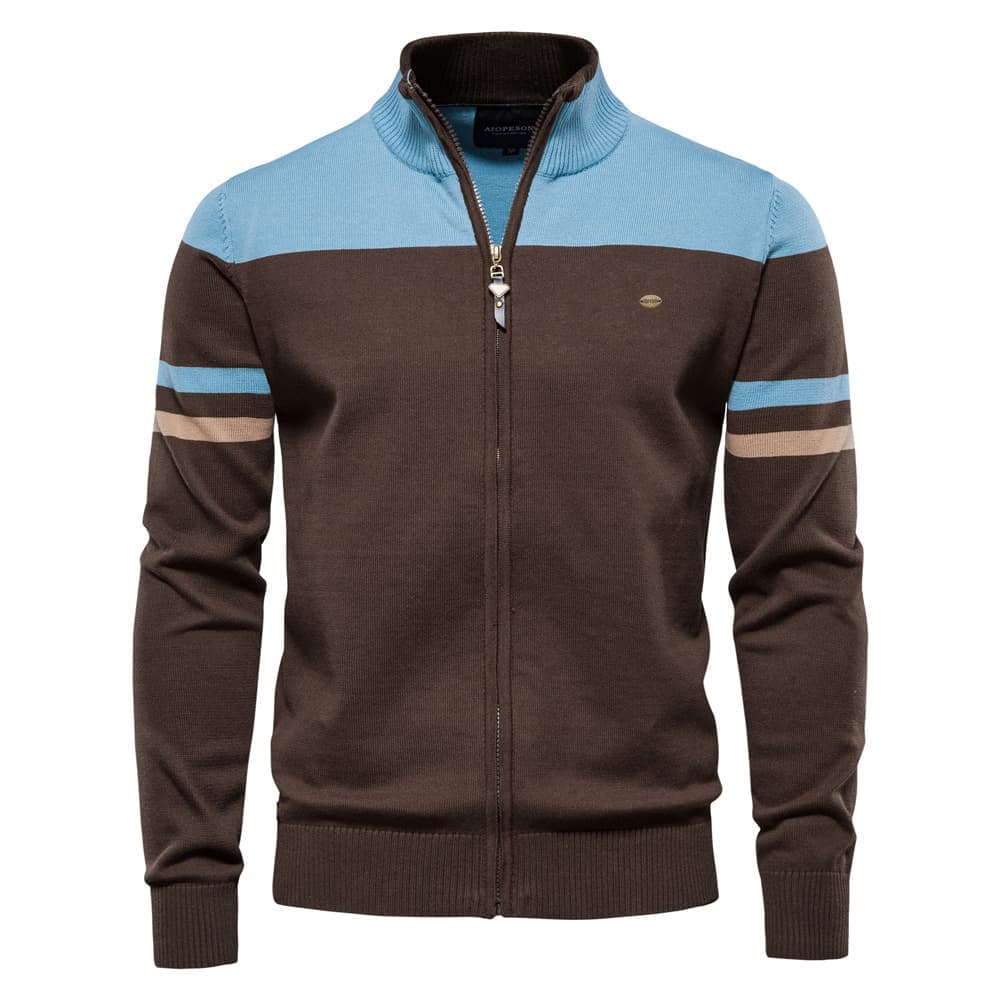 Classic Colorblock Zip-Up Knit Cardigan