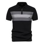 Men’s Textured Striped Zip Polo Shirt