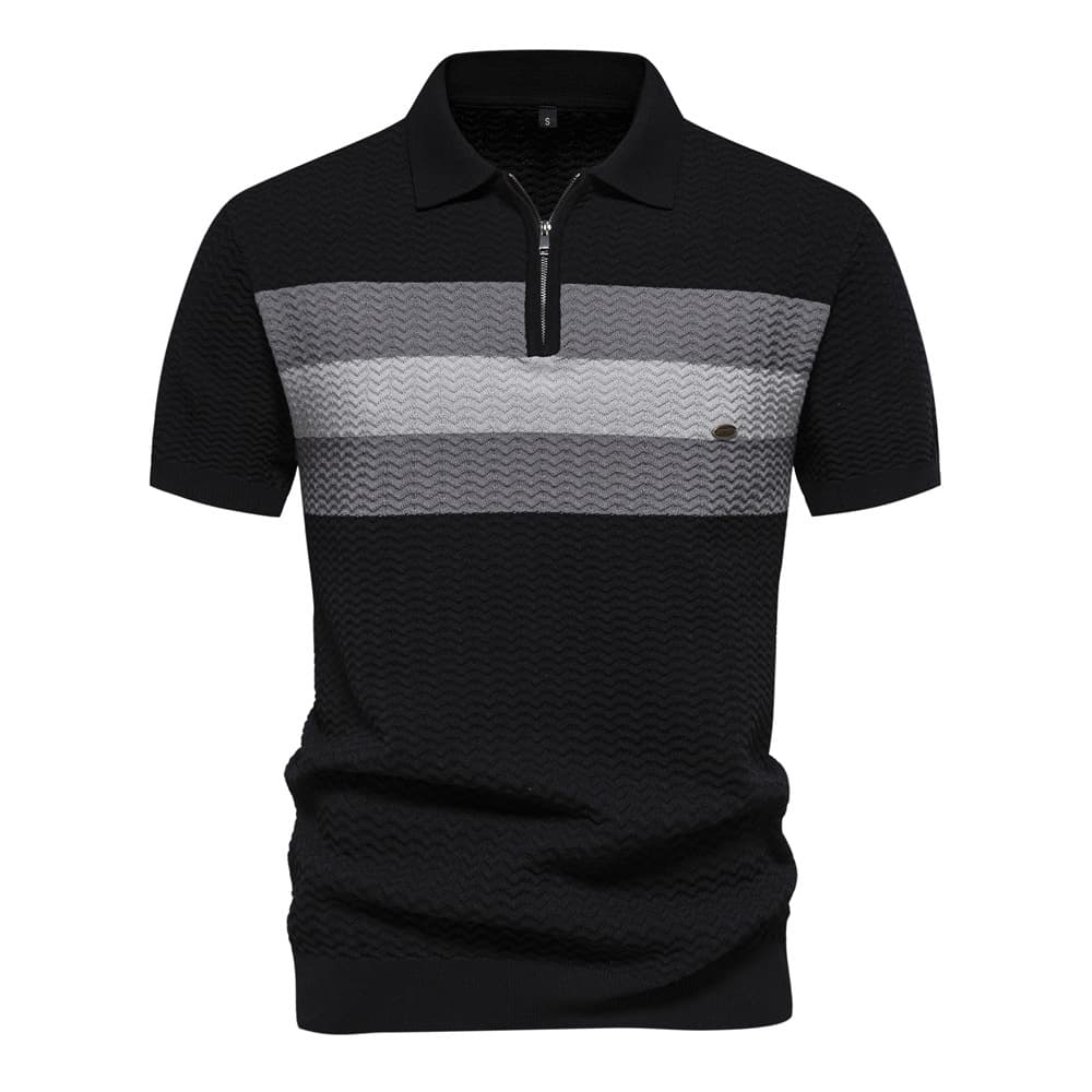 Men’s Textured Striped Zip Polo Shirt