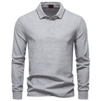 Long Sleeve Polo Shirt with Stripe Collar