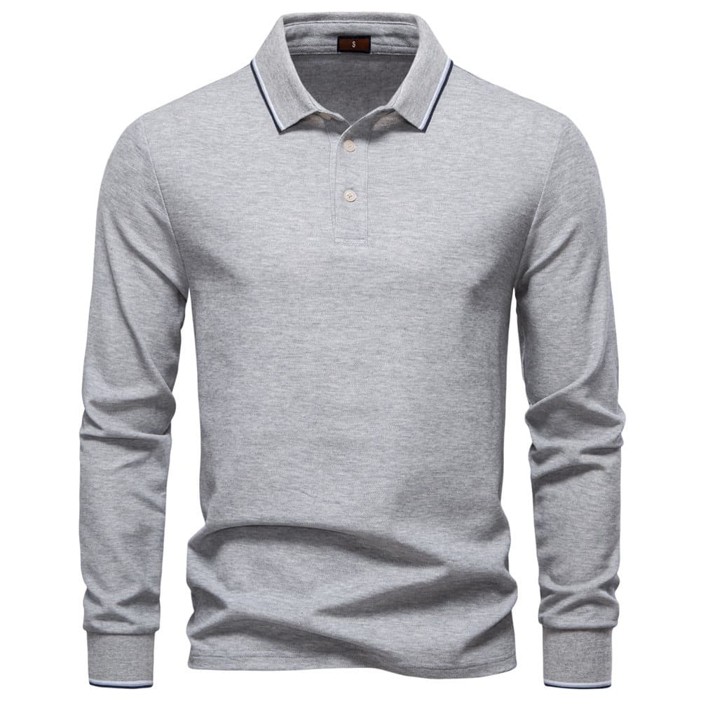 Long Sleeve Polo Shirt with Stripe Collar
