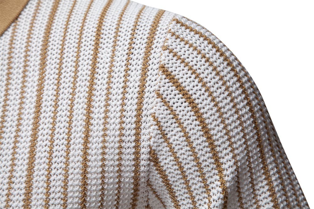 Men’s Striped Knit Button Polo Shirt