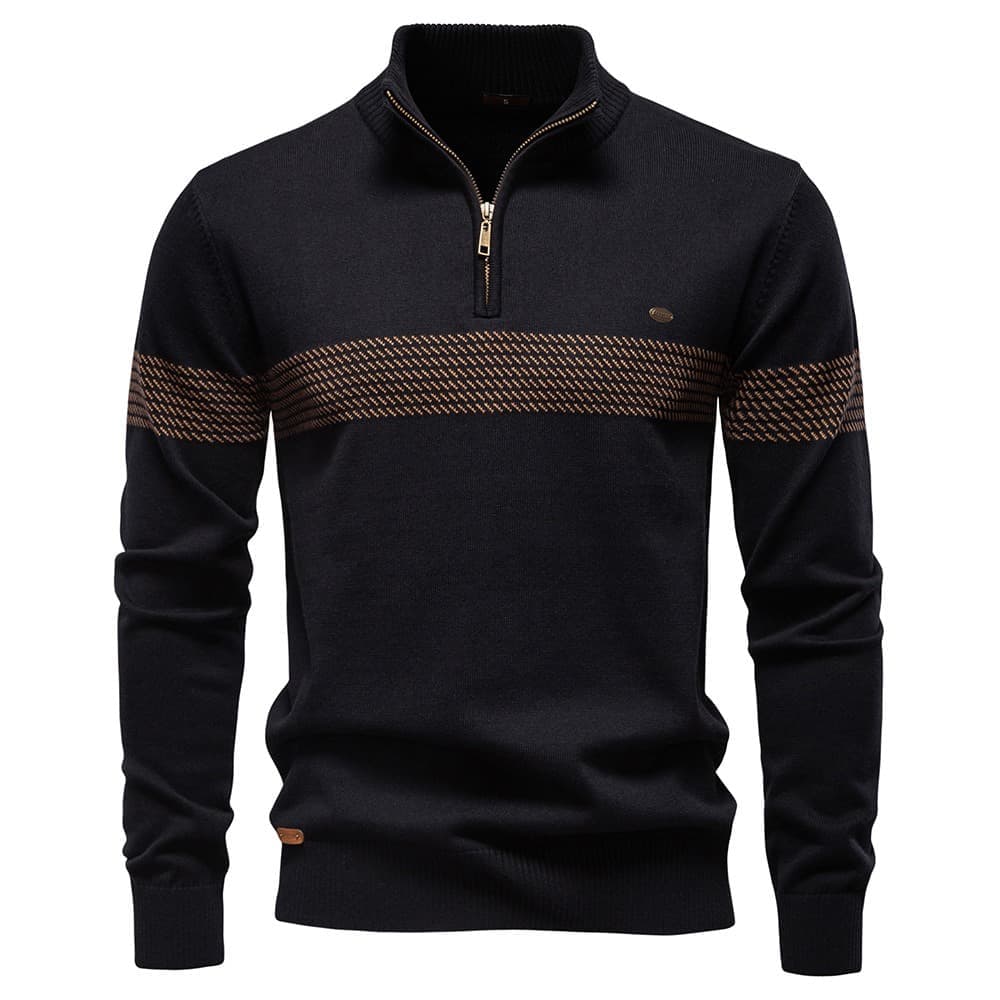 Men’s Half-Zip Striped Knit Sweater