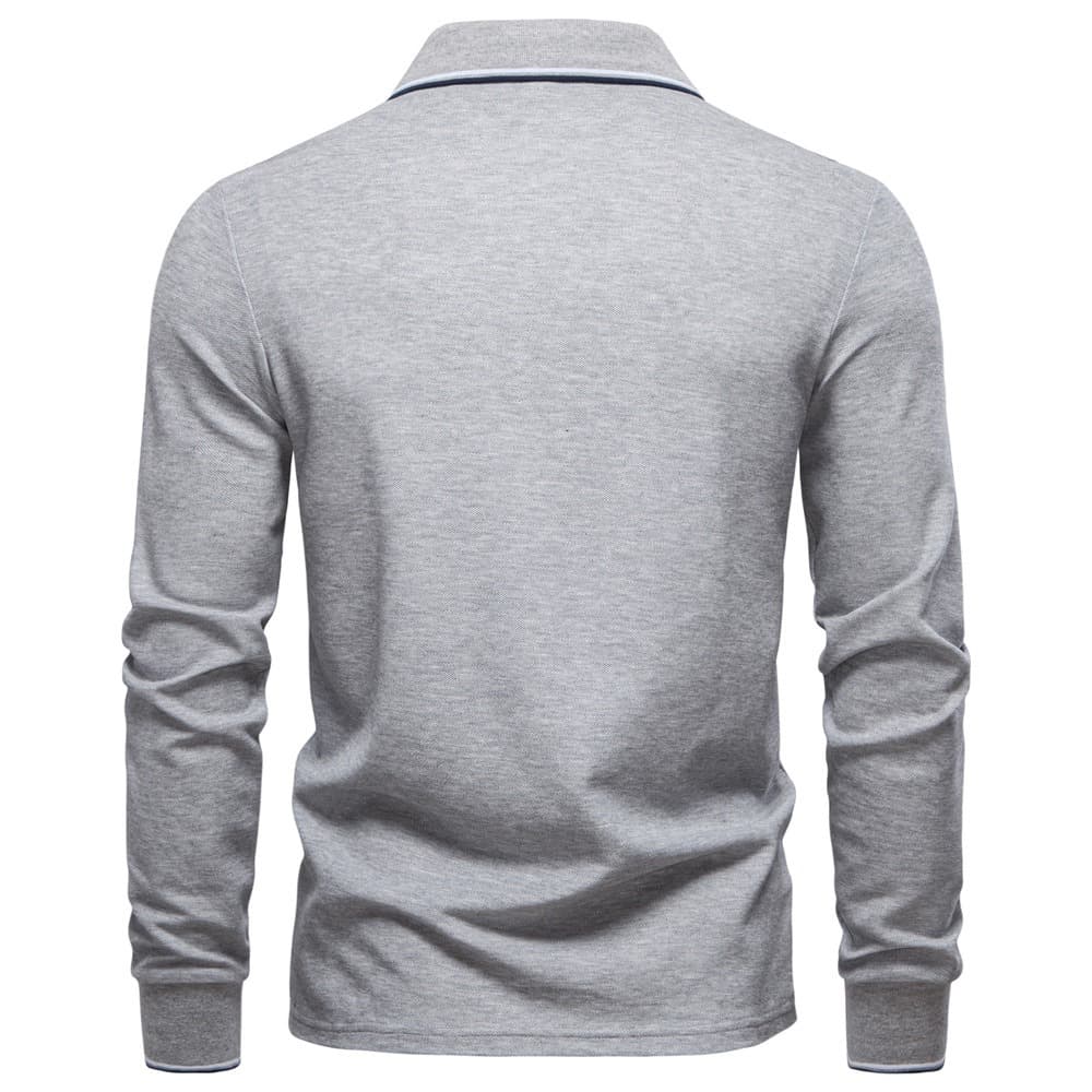 Long Sleeve Polo Shirt with Stripe Collar