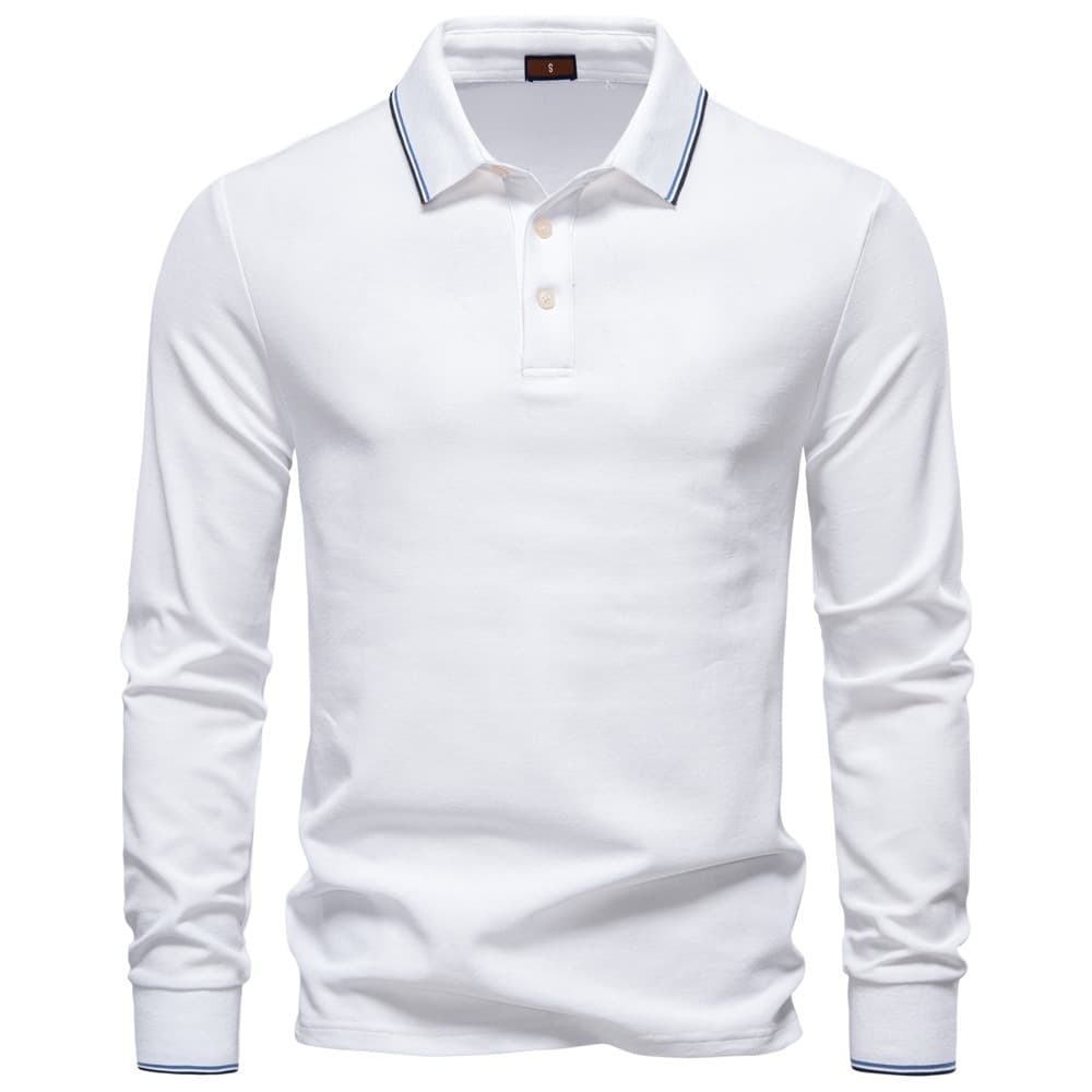 Long Sleeve Polo Shirt with Stripe Collar