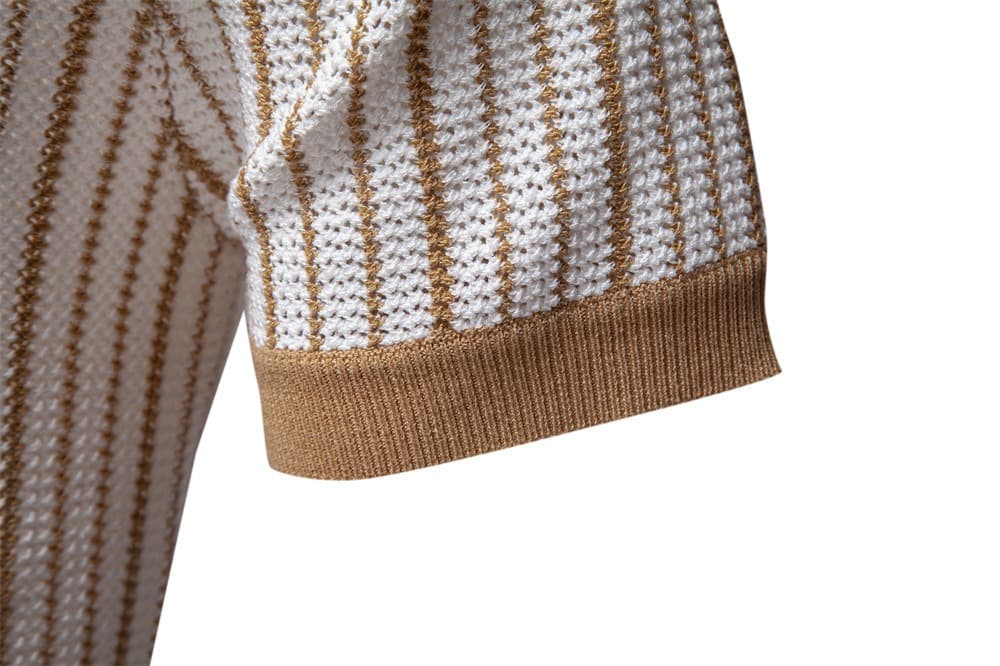 Men’s Striped Knit Button Polo Shirt
