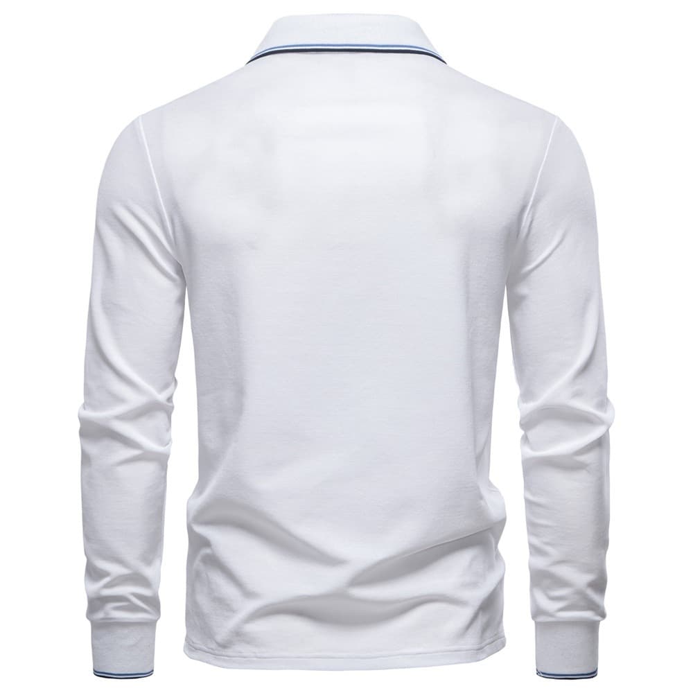 Long Sleeve Polo Shirt with Stripe Collar