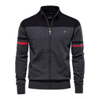 Classic Colorblock Zip-Up Knit Cardigan