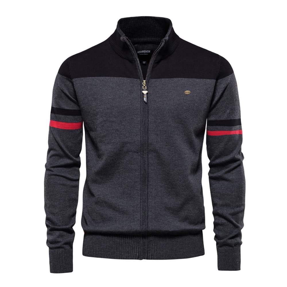 Classic Colorblock Zip-Up Knit Cardigan
