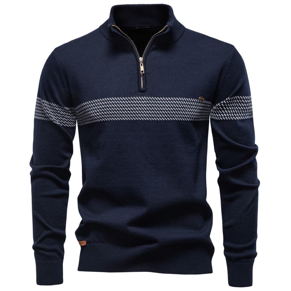Men’s Half-Zip Striped Knit Sweater