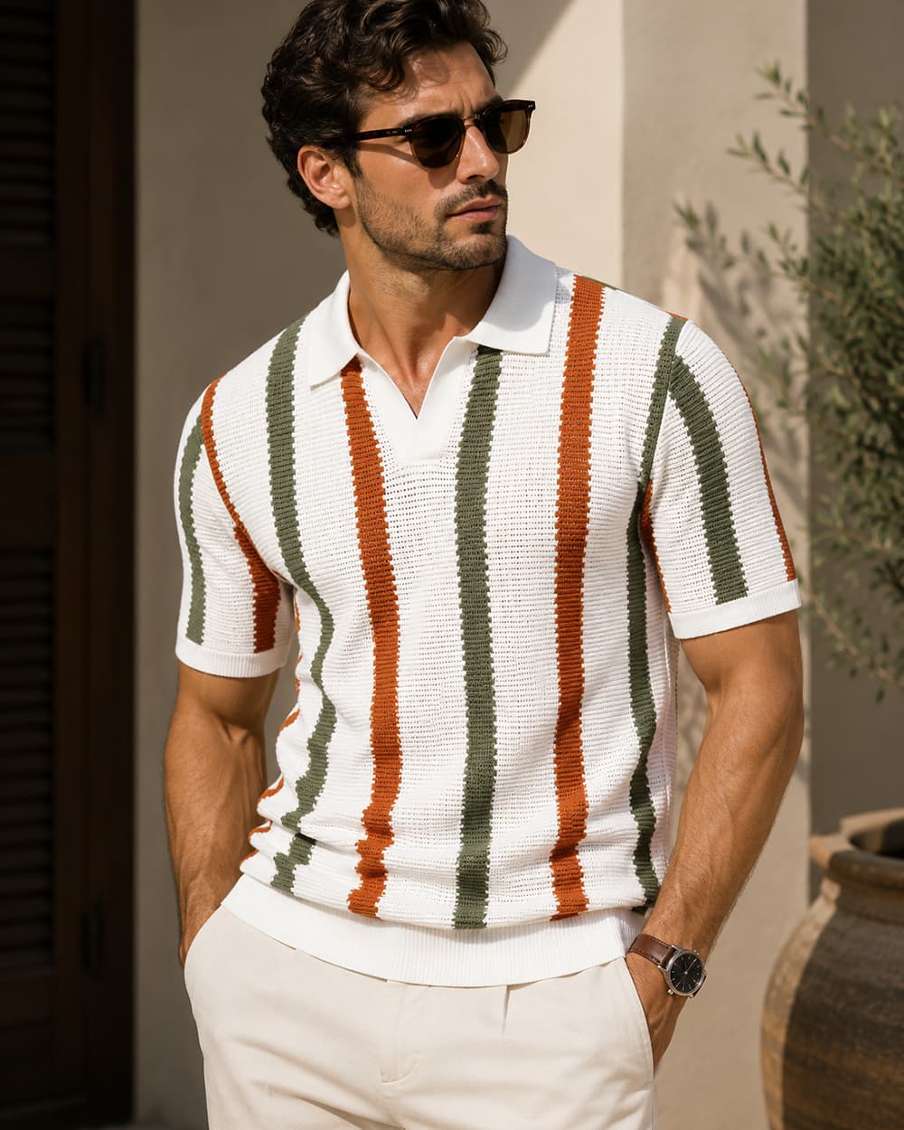 Striped Resort Polo Knit Shirt