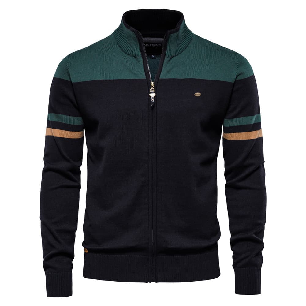 Classic Colorblock Zip-Up Knit Cardigan