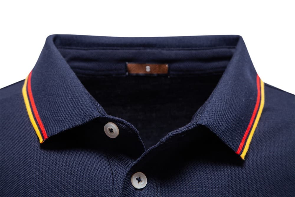 Long Sleeve Polo Shirt with Stripe Collar
