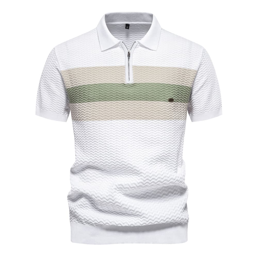 Men’s Textured Striped Zip Polo Shirt
