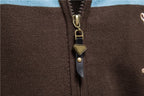 Classic Colorblock Zip-Up Knit Cardigan