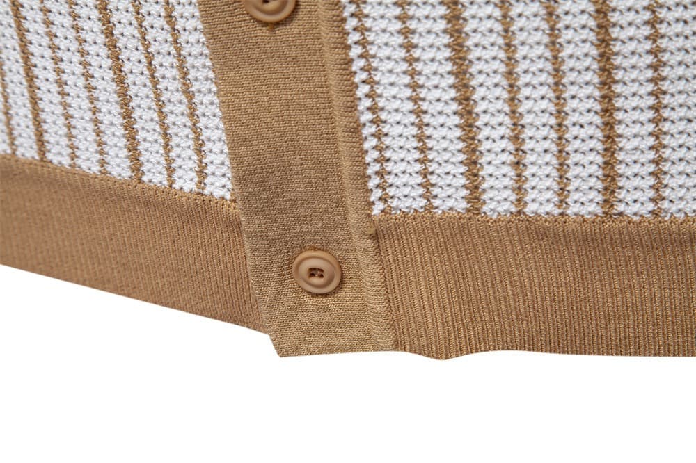 Men’s Striped Knit Button Polo Shirt