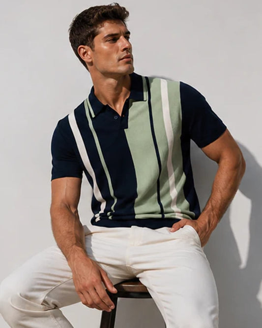 Men’s Colorblock Striped Knit Polo