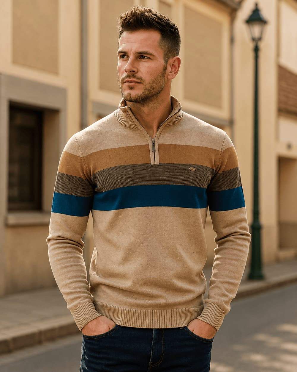 Classic Colorblock Half-Zip Sweater