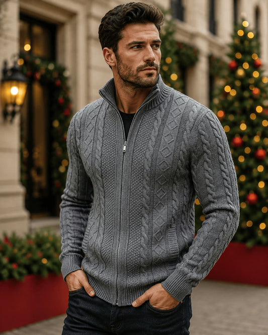 Men’s Classic Cable Knit Full-Zip Cardigan Sweater