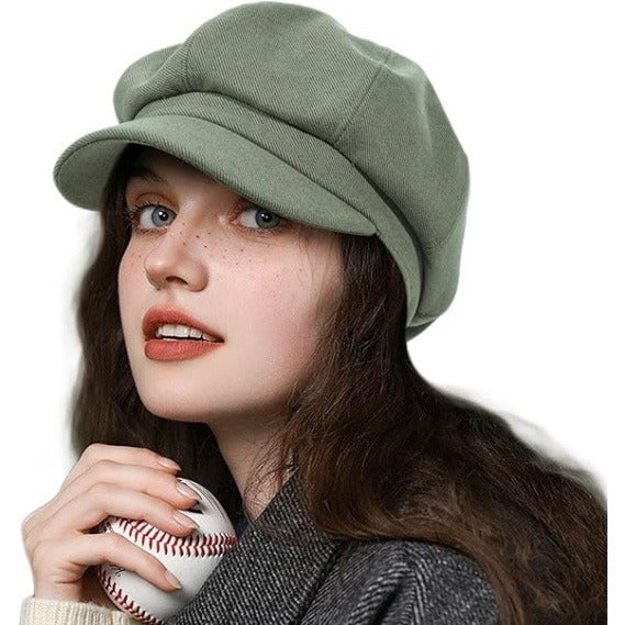 Women’s Green Vintage 8 Panel Newsboy Cabbie Beret Hat