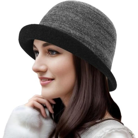 Women’s Winter Vintage Cloche Wool Bucket Hat – 1920s Style Packable Cap