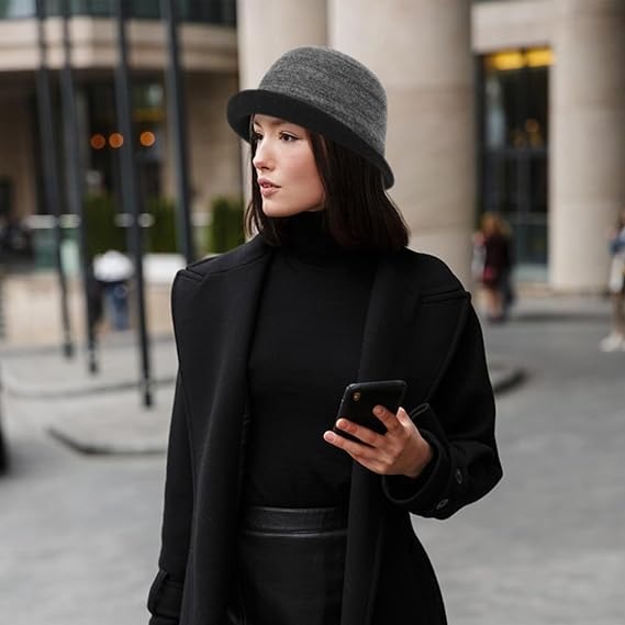 Women’s Winter Vintage Cloche Wool Bucket Hat – 1920s Style Packable Cap